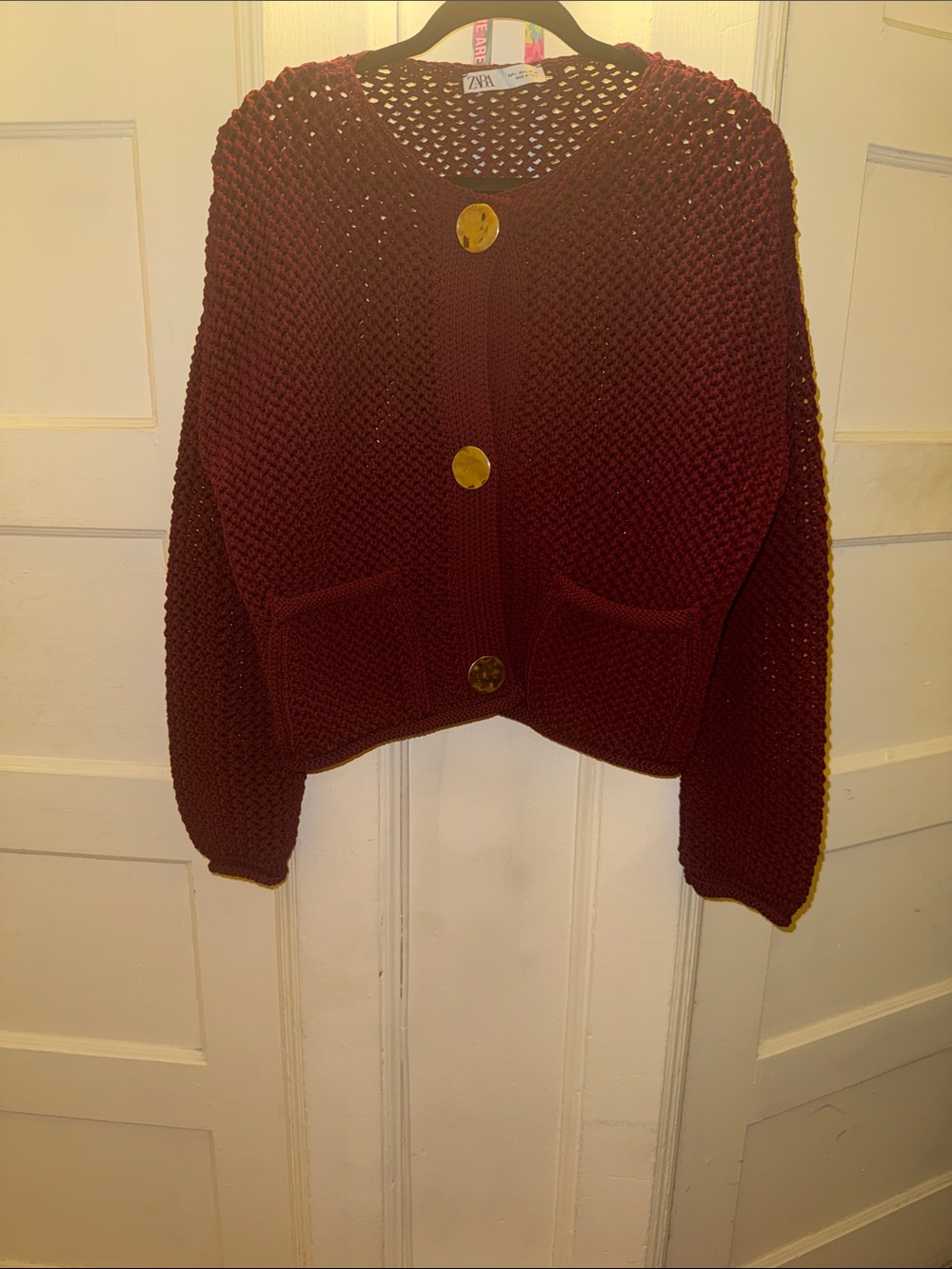 Zara Maroon Chunky Knit Cardigan with Oversized Buttons